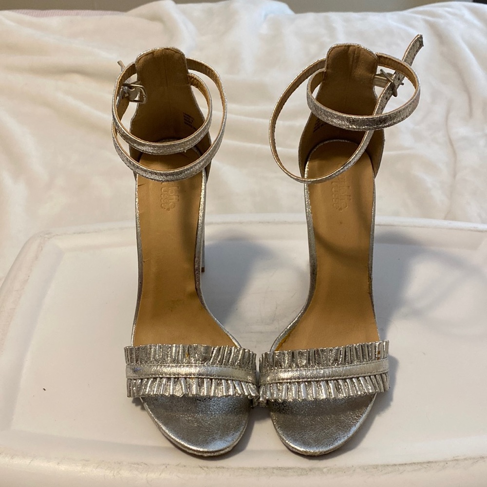 Metallic silver/gray heels
